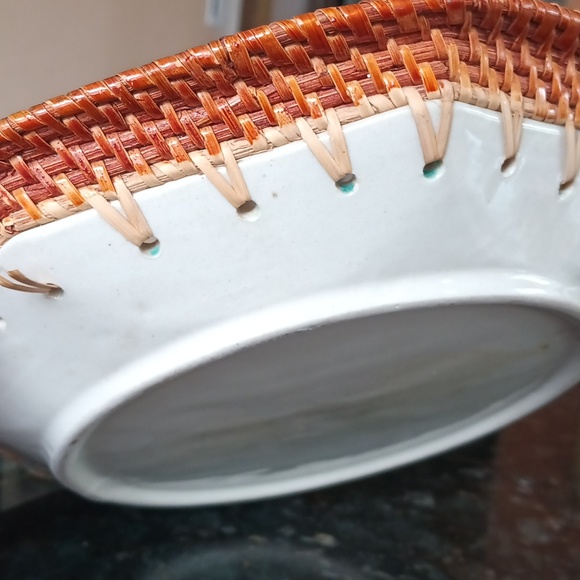 Wicker and Turquoise Ceramic Tray/Bowl for serving or display - Picture 2 of 3